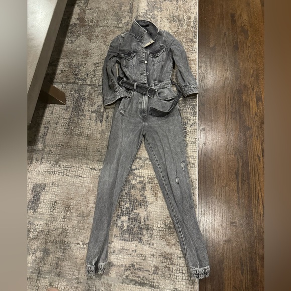 Grey Retrofete denim jumpsuit - Picture 2 of 4
